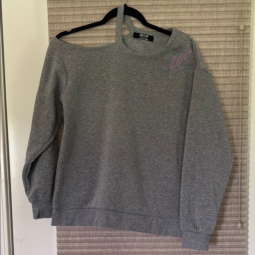 Gray Cut-Out Sweatshirt with Pink LOVE Detail